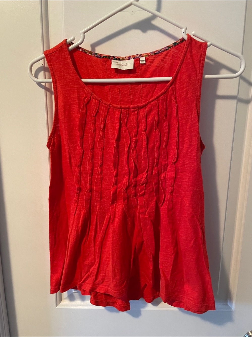 Deletta Bright Red Pintuck Sleeveless Tank XS